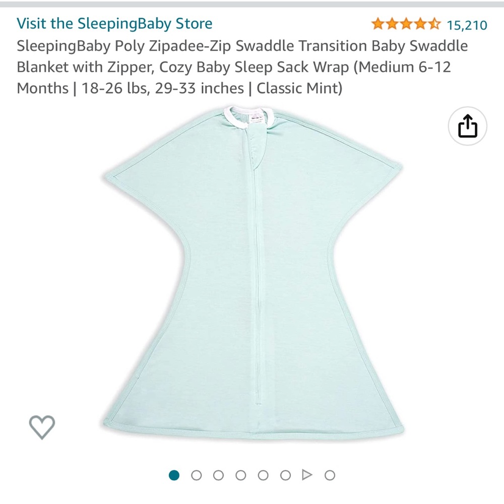 Zipadee-Zip Transition Swaddle sz Medium in Mint